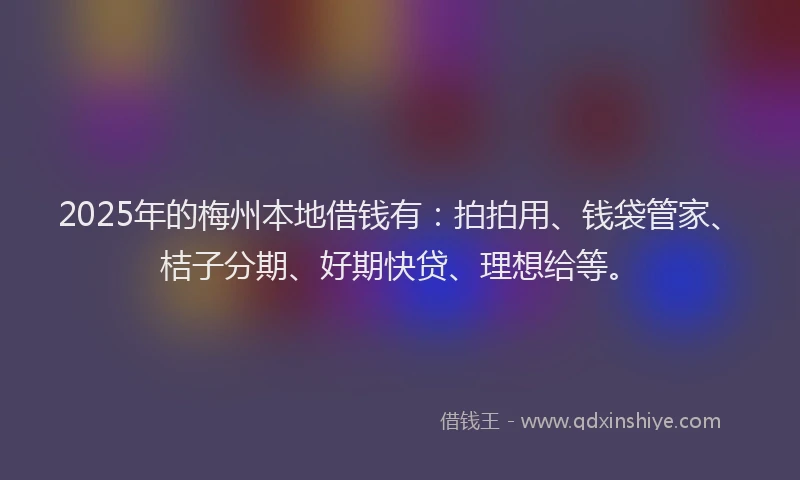 2025年的梅州本地借钱有：拍拍用、钱袋管家、桔子分期、好期快贷、理想给等。