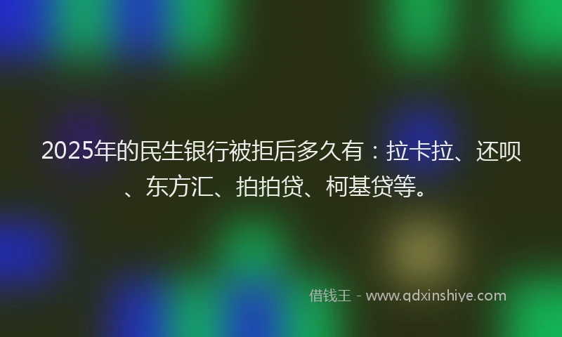 2025年的民生银行被拒后多久有：拉卡拉、还呗、东方汇、拍拍贷、柯基贷等。