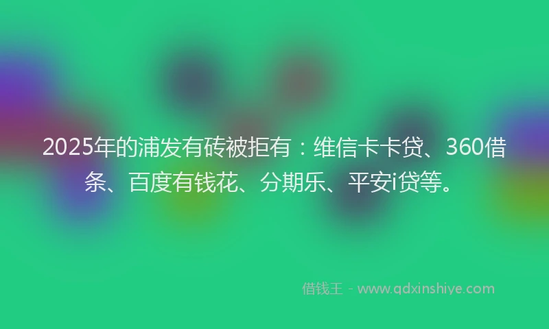 2025年的浦发有砖被拒有：维信卡卡贷、360借条、百度有钱花、分期乐、平安i贷等。
