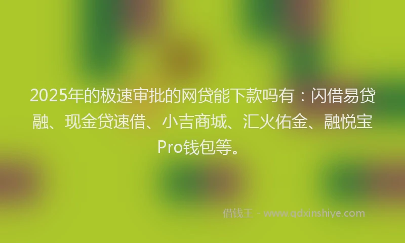 2025年的极速审批的网贷能下款吗有：闪借易贷融、现金贷速借、小吉商城、汇火佑金、融悦宝Pro钱包等。