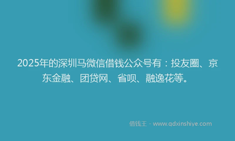 2025年的深圳马微信借钱公众号有：投友圈、京东金融、团贷网、省呗、融逸花等。