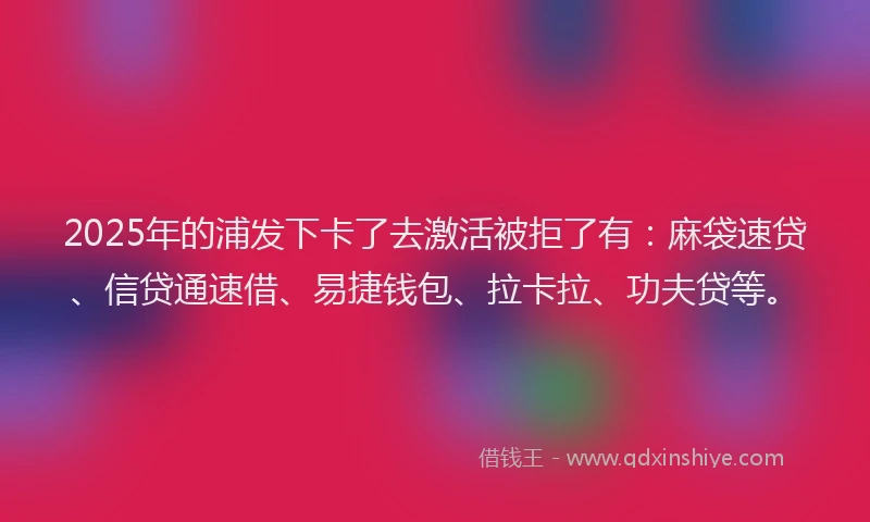 2025年的浦发下卡了去激活被拒了有：麻袋速贷、信贷通速借、易捷钱包、拉卡拉、功夫贷等。