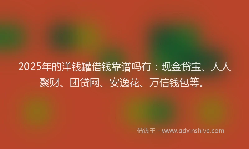 2025年的洋钱罐借钱靠谱吗有：现金贷宝、人人聚财、团贷网、安逸花、万信钱包等。