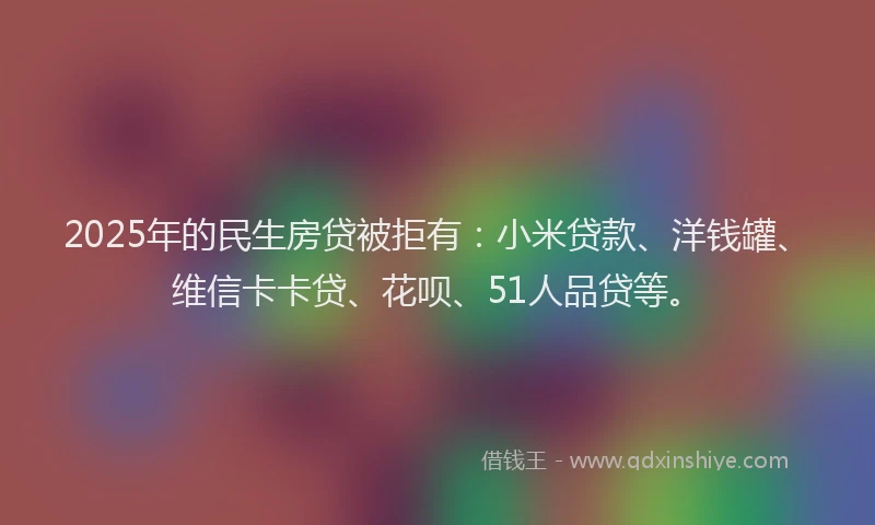 2025年的民生房贷被拒有：小米贷款、洋钱罐、维信卡卡贷、花呗、51人品贷等。