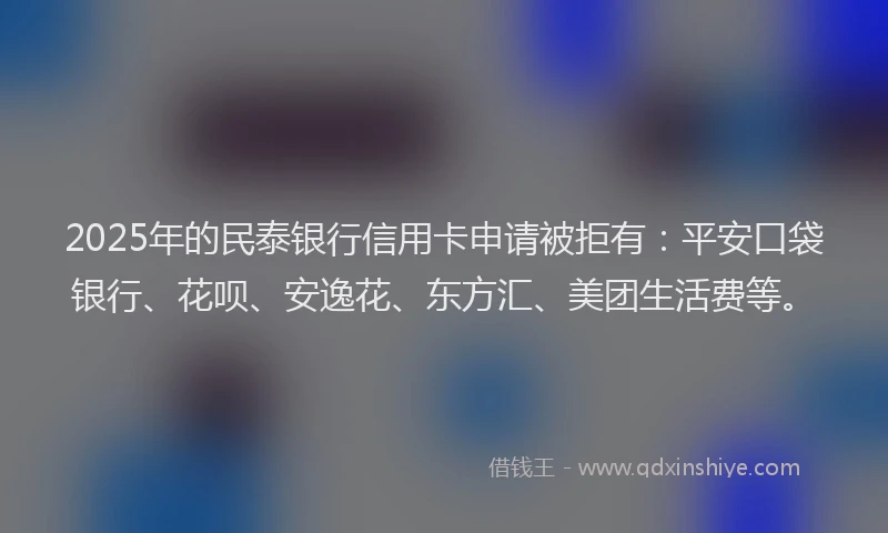 2025年的民泰银行信用卡申请被拒有：平安口袋银行、花呗、安逸花、东方汇、美团生活费等。