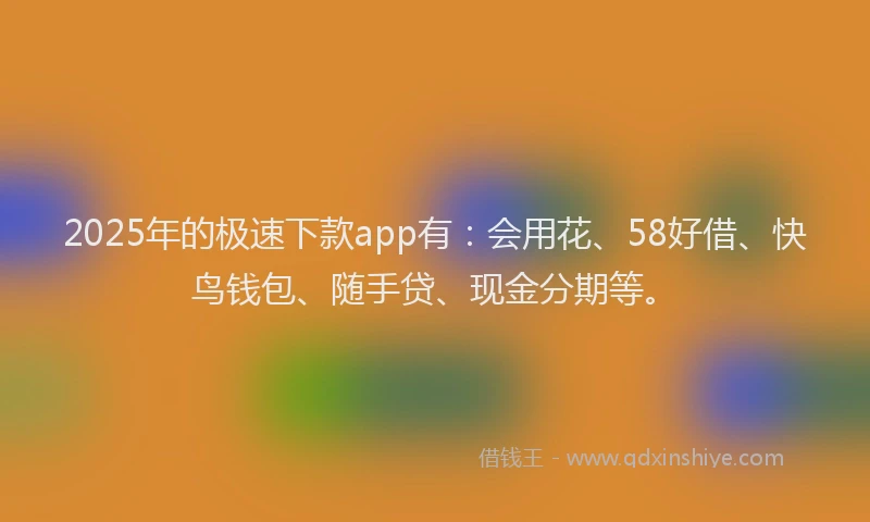 2025年的极速下款app有：会用花、58好借、快鸟钱包、随手贷、现金分期等。