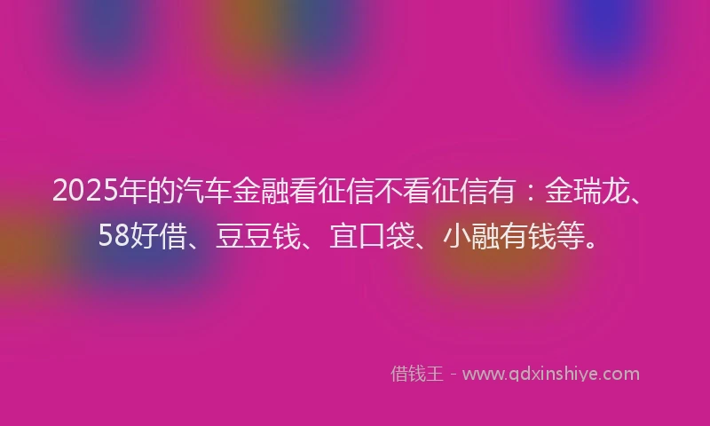 2025年的汽车金融看征信不看征信有：金瑞龙、58好借、豆豆钱、宜口袋、小融有钱等。