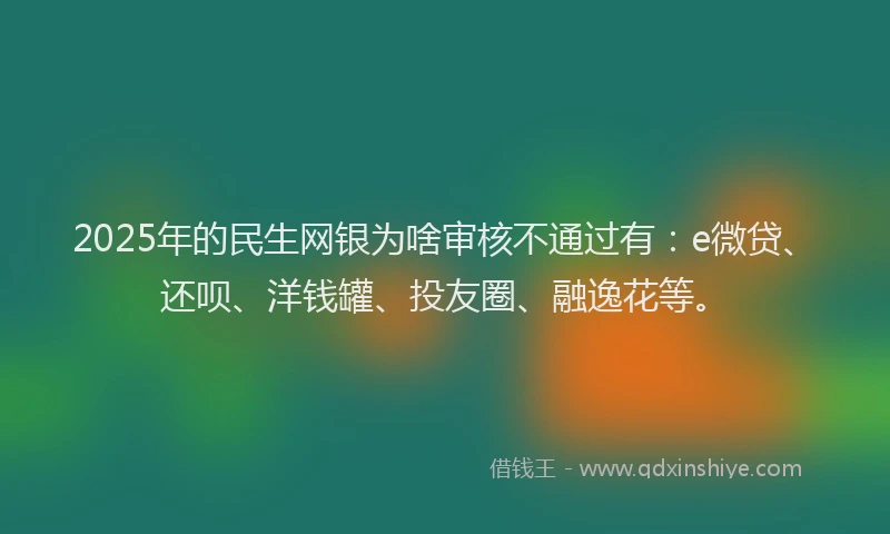 2025年的民生网银为啥审核不通过有：e微贷、还呗、洋钱罐、投友圈、融逸花等。
