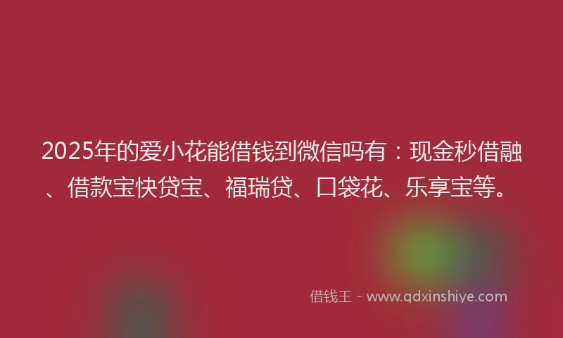 2025年的爱小花能借钱到微信吗有：现金秒借融、借款宝快贷宝、福瑞贷、口袋花、乐享宝等。