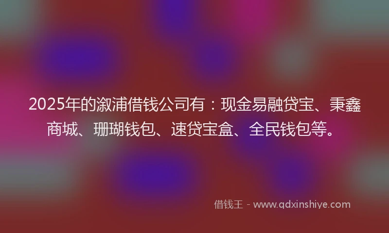 2025年的溆浦借钱公司有：现金易融贷宝、秉鑫商城、珊瑚钱包、速贷宝盒、全民钱包等。