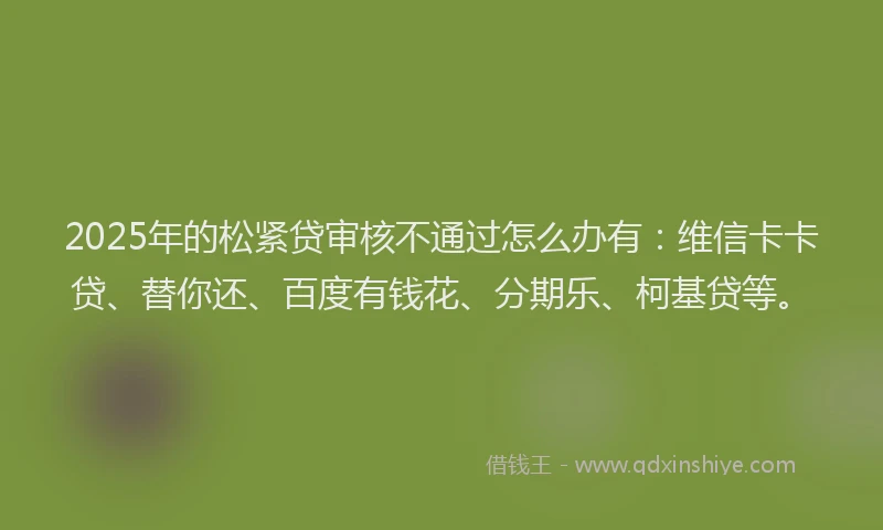 2025年的松紧贷审核不通过怎么办有：维信卡卡贷、替你还、百度有钱花、分期乐、柯基贷等。