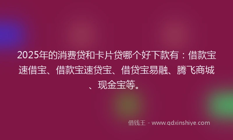 2025年的消费贷和卡片贷哪个好下款有：借款宝速借宝、借款宝速贷宝、借贷宝易融、腾飞商城、现金宝等。