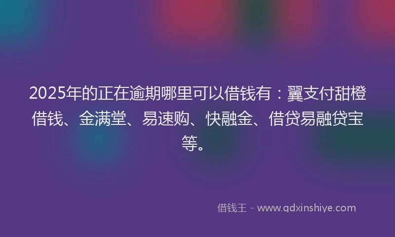 2025年的正在逾期哪里可以借钱有：翼支付甜橙借钱、金满堂、易速购、快融金、借贷易融贷宝等。