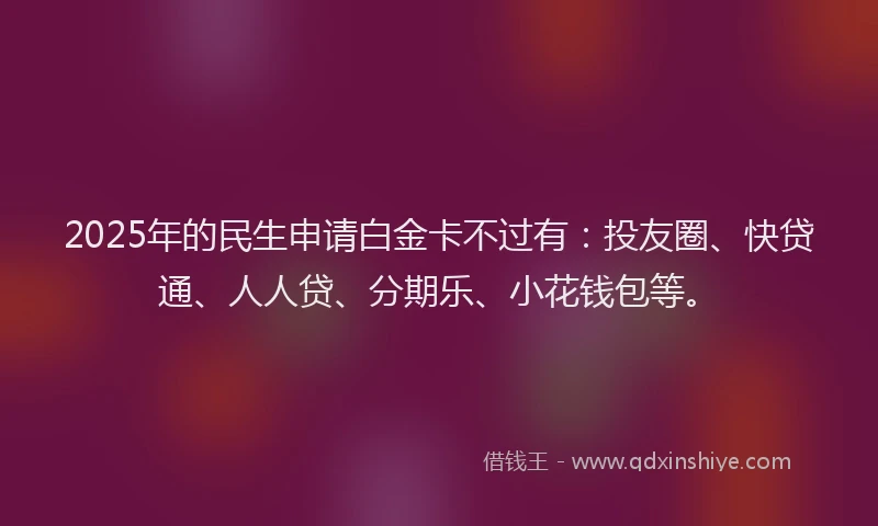 2025年的民生申请白金卡不过有：投友圈、快贷通、人人贷、分期乐、小花钱包等。