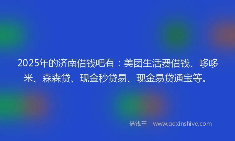2025年的济南借钱吧有：美团生活费借钱、哆哆米、森森贷、现金秒贷易、现金易贷通宝等。
