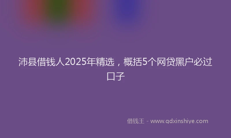 沛县借钱人2025年精选，概括5个网贷黑户必过口子