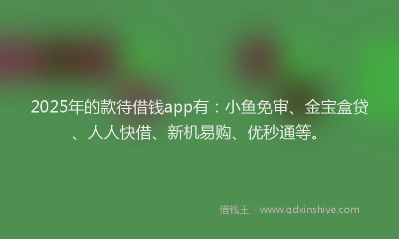 2025年的款待借钱app有：小鱼免审、金宝盒贷、人人快借、新机易购、优秒通等。