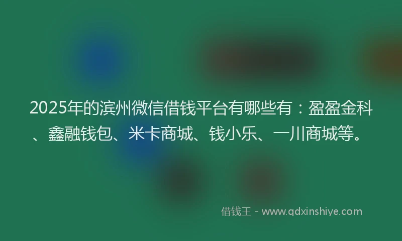 2025年的滨州微信借钱平台有哪些有：盈盈金科、鑫融钱包、米卡商城、钱小乐、一川商城等。