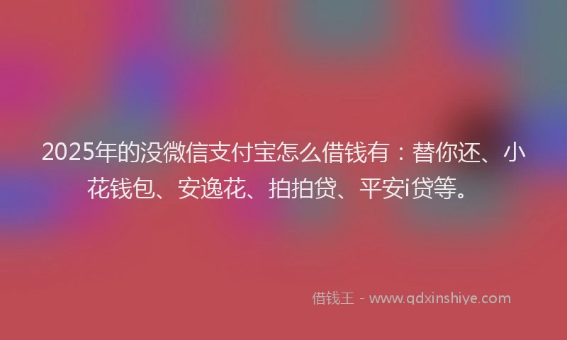 2025年的没微信支付宝怎么借钱有：替你还、小花钱包、安逸花、拍拍贷、平安i贷等。