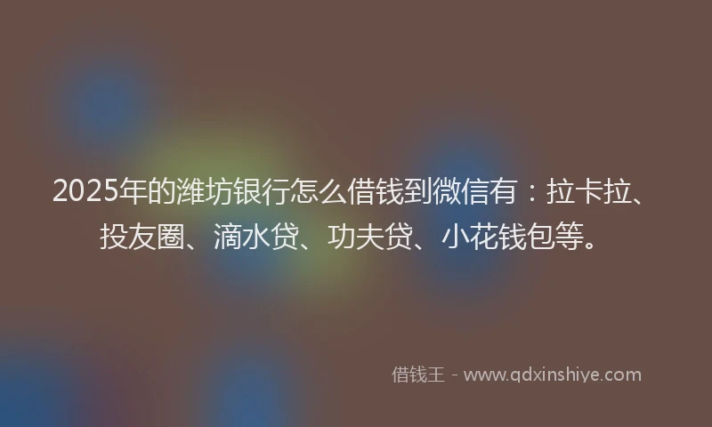 2025年的潍坊银行怎么借钱到微信有：拉卡拉、投友圈、滴水贷、功夫贷、小花钱包等。