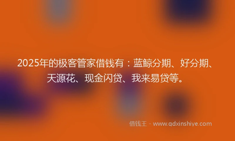2025年的极客管家借钱有：蓝鲸分期、好分期、天源花、现金闪贷、我来易贷等。