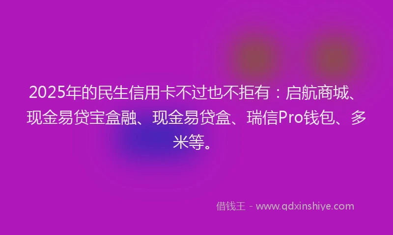 2025年的民生信用卡不过也不拒有：启航商城、现金易贷宝盒融、现金易贷盒、瑞信Pro钱包、多米等。