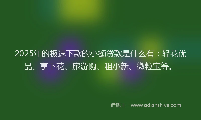 2025年的极速下款的小额贷款是什么有：轻花优品、享下花、旅游购、租小新、微粒宝等。