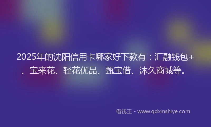 2025年的沈阳信用卡哪家好下款有：汇融钱包+、宝来花、轻花优品、甄宝借、沐久商城等。