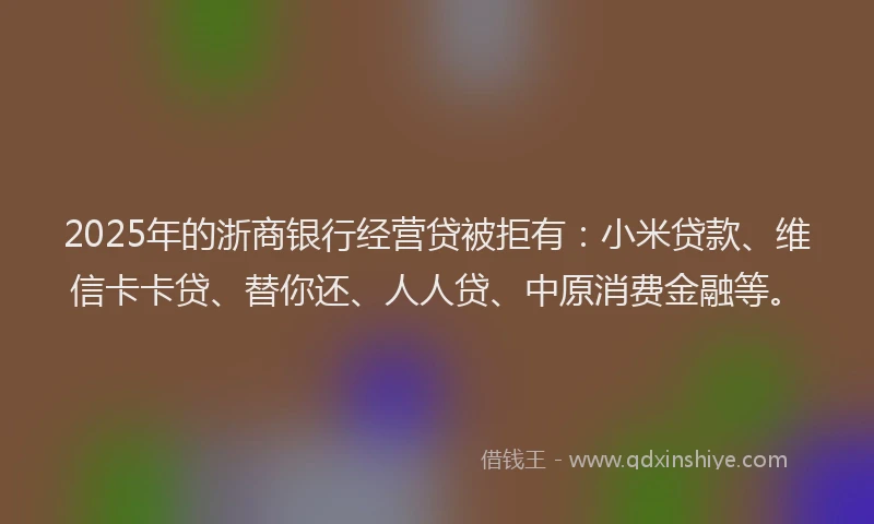 2025年的浙商银行经营贷被拒有:小米贷款、维信卡卡贷、替你还、人人贷、中原消费金融等。