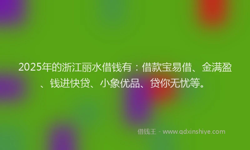 2025年的浙江丽水借钱有:借款宝易借、金满盈、钱进快贷、小象优品、贷你无忧等。