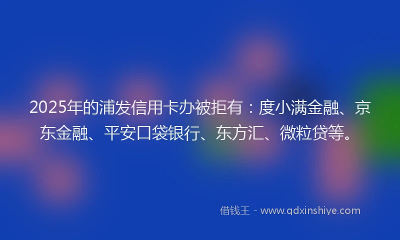 2025年的浦发信用卡办被拒有：度小满金融、京东金融、平安口袋银行、东方汇、微粒贷等。