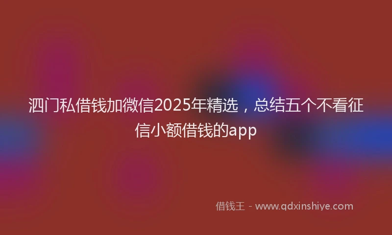 泗门私借钱加微信2025年精选，总结五个不看征信小额借钱的app