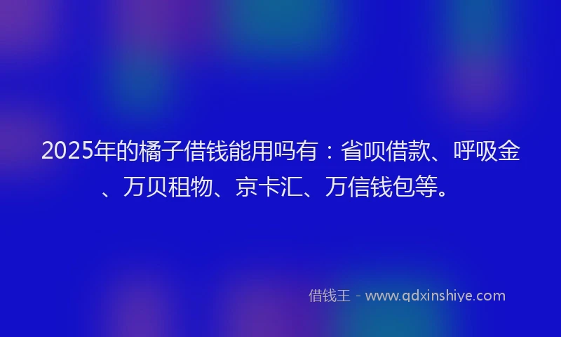 2025年的橘子借钱能用吗有：省呗借款、呼吸金、万贝租物、京卡汇、万信钱包等。