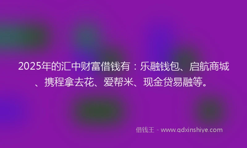 2025年的汇中财富借钱有：乐融钱包、启航商城、携程拿去花、爱帮米、现金贷易融等。