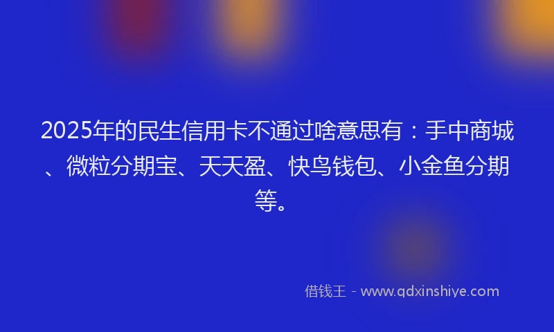 2025年的民生信用卡不通过啥意思有：手中商城、微粒分期宝、天天盈、快鸟钱包、小金鱼分期等。