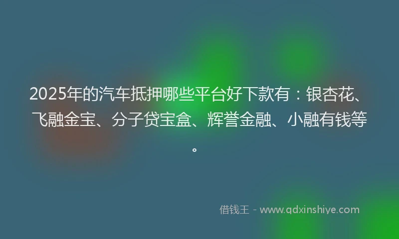 2025年的汽车抵押哪些平台好下款有：银杏花、飞融金宝、分子贷宝盒、辉誉金融、小融有钱等。