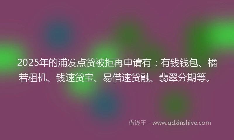 2025年的浦发点贷被拒再申请有：有钱钱包、橘若租机、钱速贷宝、易借速贷融、翡翠分期等。