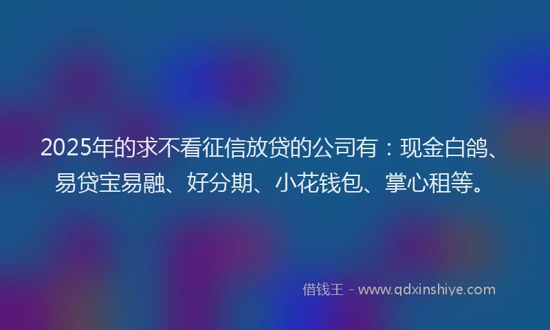 2025年的求不看征信放贷的公司有：现金白鸽、易贷宝易融、好分期、小花钱包、掌心租等。