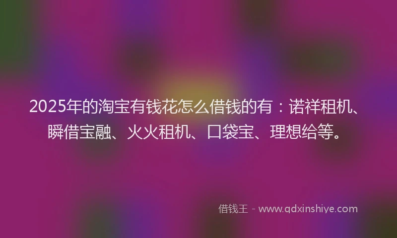 2025年的淘宝有钱花怎么借钱的有：诺祥租机、瞬借宝融、火火租机、口袋宝、理想给等。
