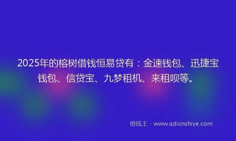 2025年的榕树借钱恒易贷有：金速钱包、迅捷宝钱包、信贷宝、九梦租机、来租呗等。