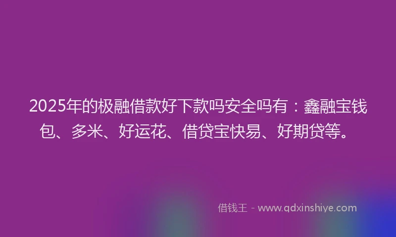2025年的极融借款好下款吗安全吗有：鑫融宝钱包、多米、好运花、借贷宝快易、好期贷等。