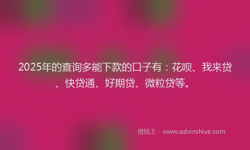 2025年的查询多能下款的口子有：花呗、我来贷、快贷通、好期贷、微粒贷等。