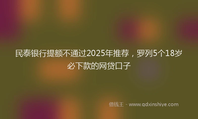 民泰银行提额不通过2025年推荐，罗列5个18岁必下款的网贷口子