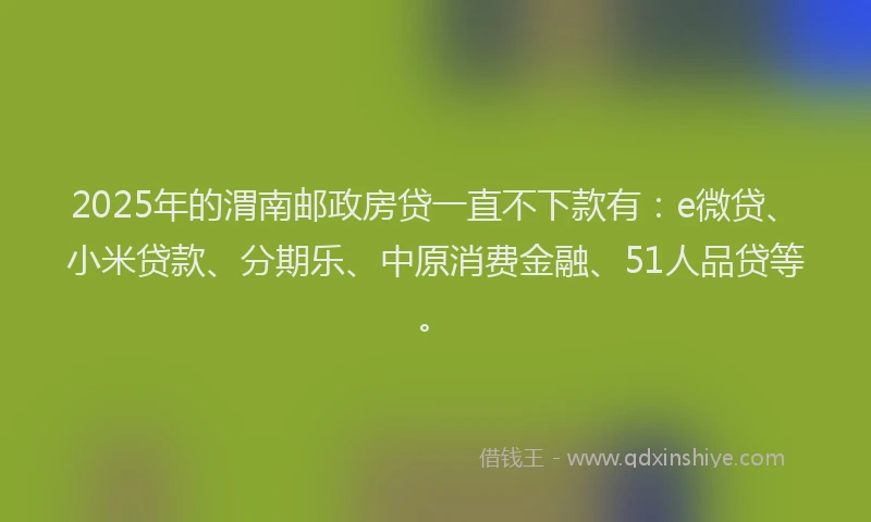 2025年的渭南邮政房贷一直不下款有：e微贷、小米贷款、分期乐、中原消费金融、51人品贷等。