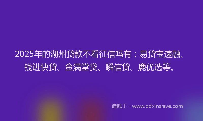 2025年的湖州贷款不看征信吗有：易贷宝速融、钱进快贷、金满堂贷、瞬信贷、鹿优选等。