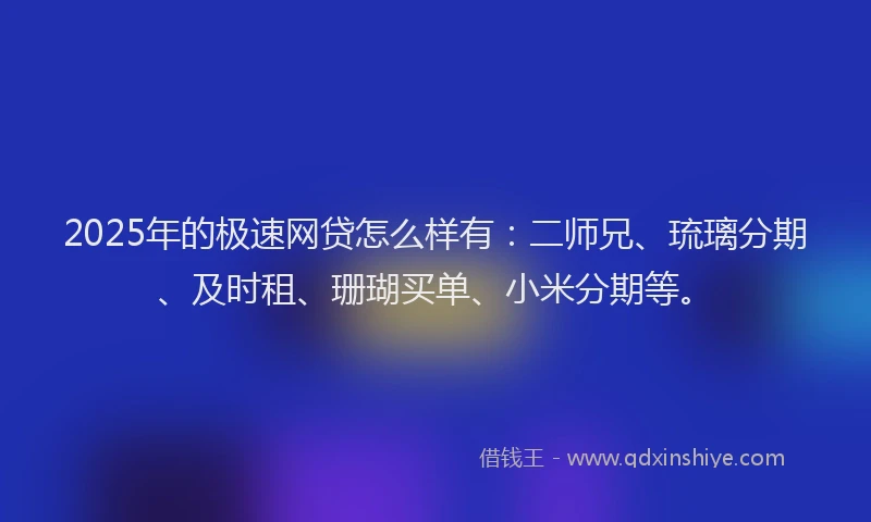 2025年的极速网贷怎么样有：二师兄、琉璃分期、及时租、珊瑚买单、小米分期等。