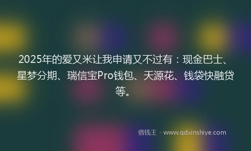 2025年的爱又米让我申请又不过有：现金巴士、星梦分期、瑞信宝Pro钱包、天源花、钱袋快融贷等。