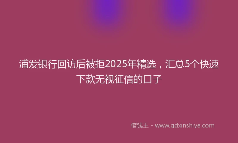 浦发银行回访后被拒2025年精选，汇总5个快速下款无视征信的口子