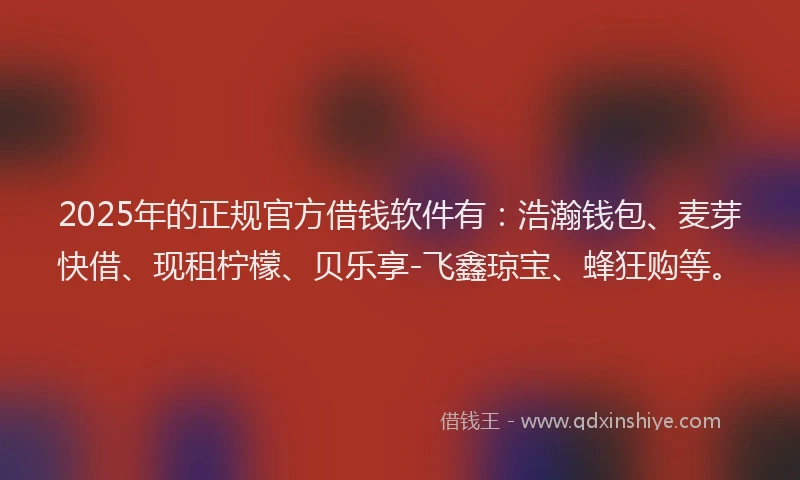 2025年的正规官方借钱软件有：浩瀚钱包、麦芽快借、现租柠檬、贝乐享-飞鑫琼宝、蜂狂购等。