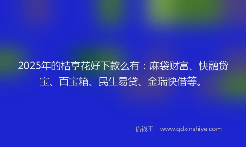 2025年的桔享花好下款么有：麻袋财富、快融贷宝、百宝箱、民生易贷、金瑞快借等。